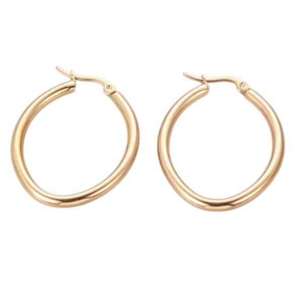 1 1/2 Inch 38mm Hoop Gold Pierced Post Earrings 3mm Wide Band - Picture 1 of 5